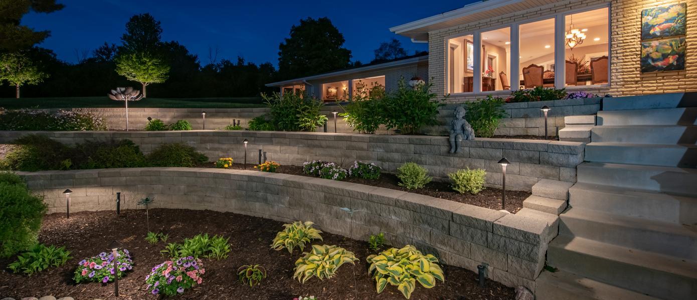 hardscape landscape lighting installation in Chagrin Falls, OH